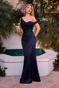 Mura – Abendkleid Off-Shoulder Corsage Beinschlitz Elegant