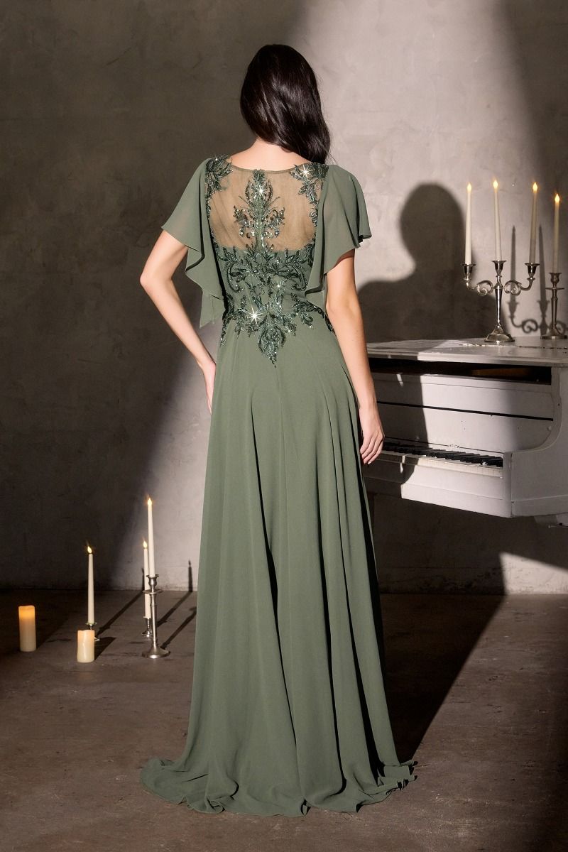 Anne – Abendkleid Chiffon A-Linie Spitze Ärmel Elegant