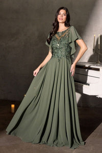 Anne – Abendkleid Chiffon A-Linie Spitze Ärmel Elegant