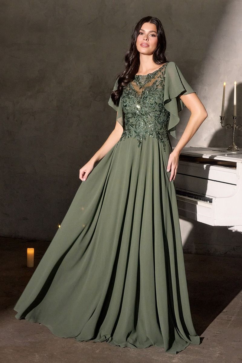 Anne – Abendkleid Chiffon A-Linie Spitze Ärmel Elegant