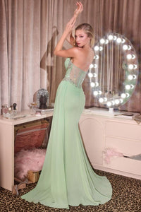 Hella – Abendkleid Chiffon Corsage Perlen Beinschlitz