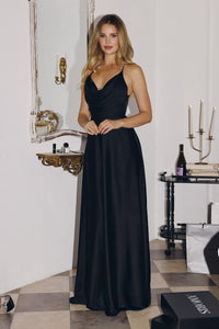 Juno – Abendkleid Satin A-Linie Cowl-Ausschnitt Rücken