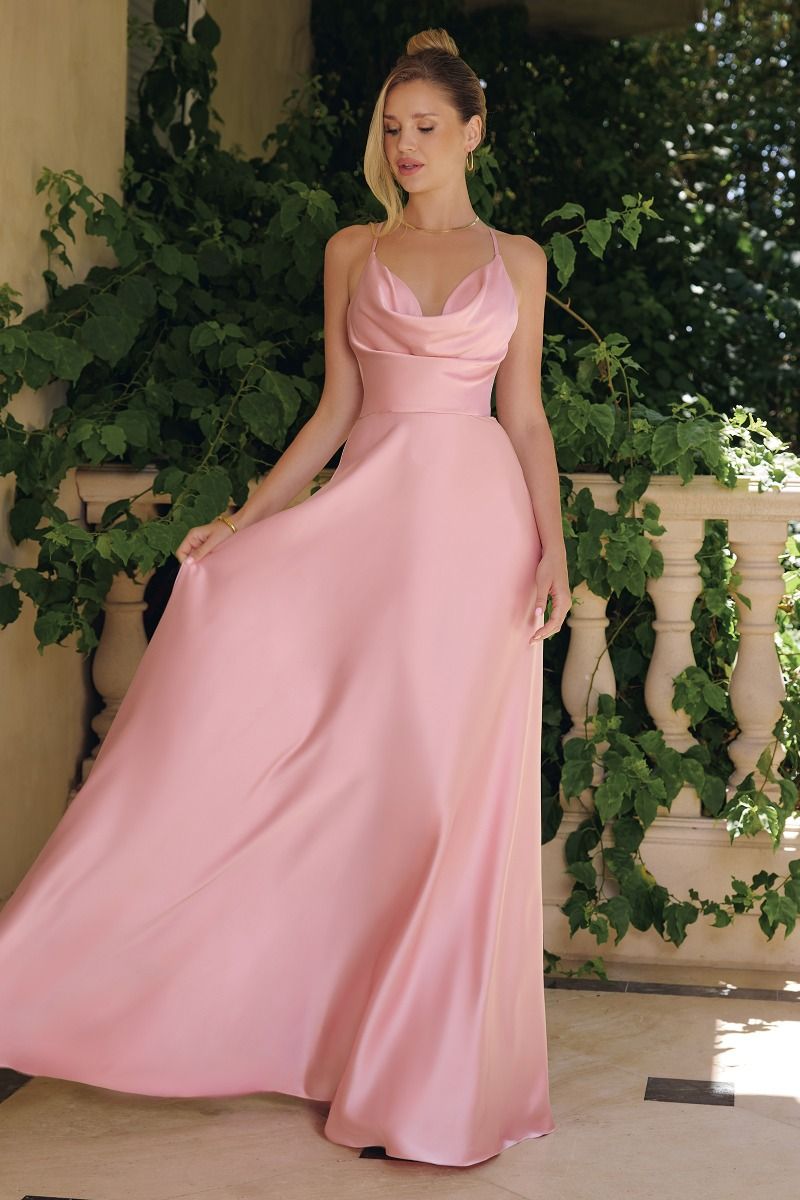 Juno – Abendkleid Satin A-Linie Cowl-Ausschnitt Rücken